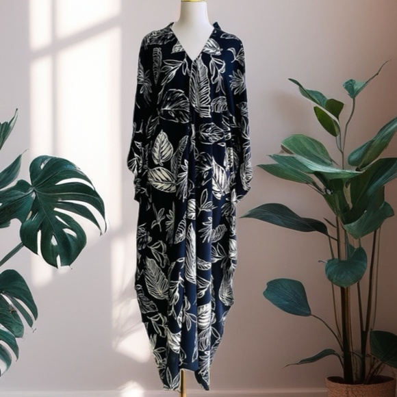 0137/Navy Color Long Kaftan, Rayon Viscose Material - Picture 5 of 12